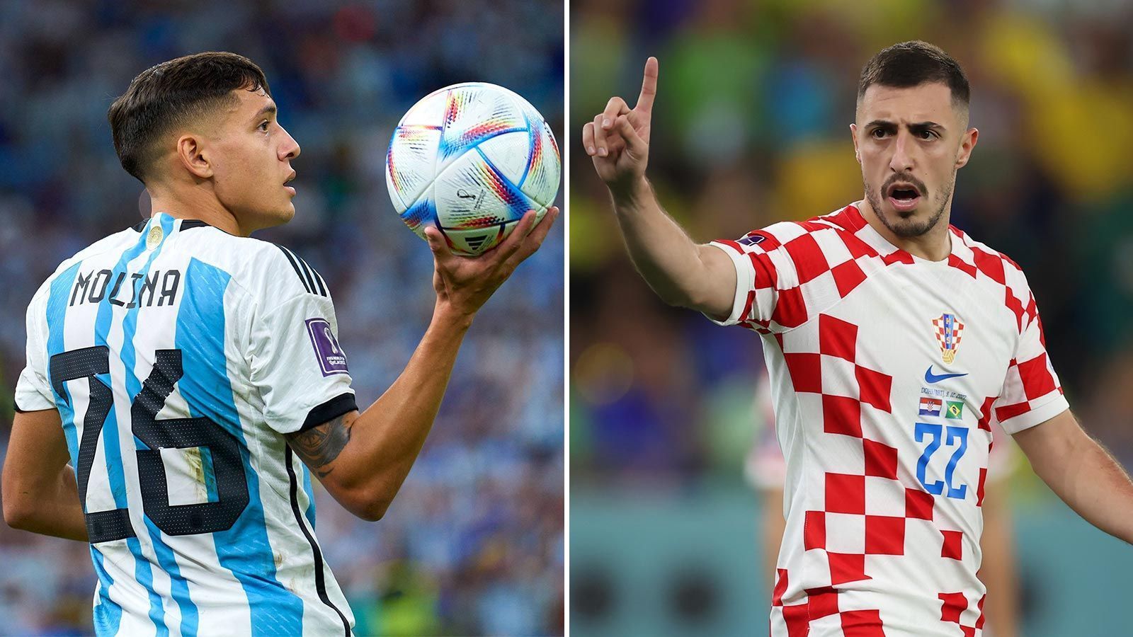 
                <strong>Rechtsverteidiger: Nahuel Molina vs. Josip Juranovic</strong><br>
                Beide Spieler haben die Rechtsverteidiger-Position in ihrem Team quasi für sich beansprucht. Juranovic spielte in jedem Spiel von Beginn an, Molina musste lediglich gegen Mexiko rund eine Stunde draußen bleiben, ehe er Gonzalo Montiel ersetzte. Seitdem stand Molina stets in der Startelf und hat nach seinem Tor im Viertelfinale gegen die Niederlande sicher Auftrieb erhalten. Er holt den Punkt für sein Land - 3:2 für Argentinien.
              