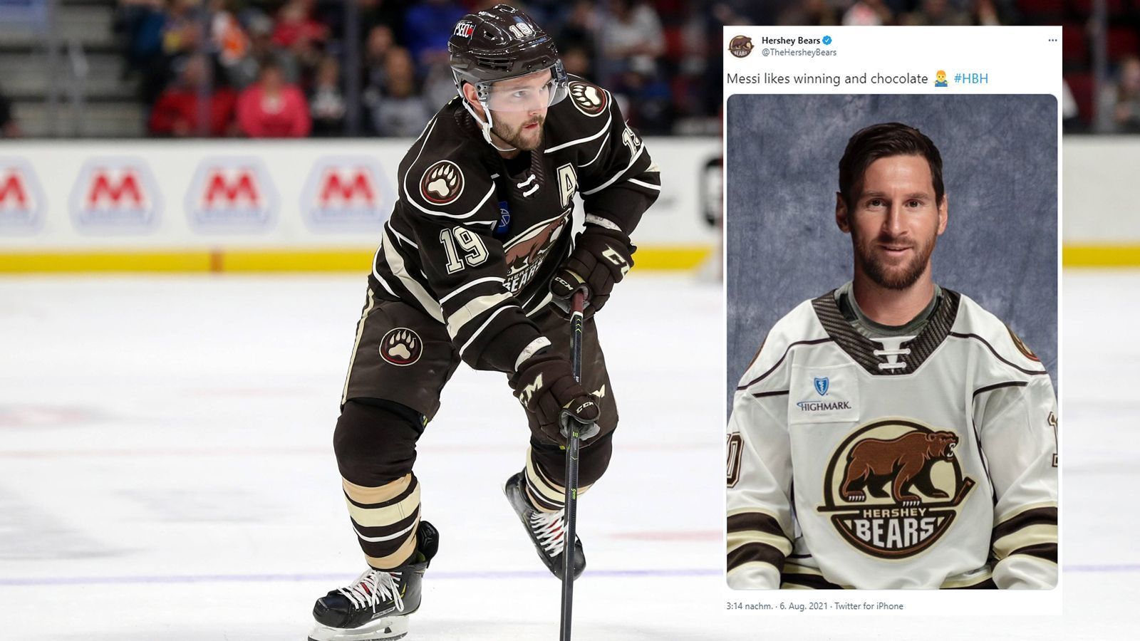 
                <strong>Hershey Bears</strong><br>
                Die Hersey Bears, das Schwester-Franchise von NHL-Team Washington Capitals, möchte Messi gerne zum Eishockey locken. Ein Argentinier beim Eishockey, ob das so wirklich passt? Kurioser Funfact: Argentiniens Eishockey-Nationalmannschaft bestritt das erste, offizielle Länderspiel erst im Februar 2012 (1:5-Pleite gegen Mexiko). Zu diesem Zeitpunkt war Messi schon je dreimaliger Weltfußballer und Champions-League-Sieger. Vielleicht bleibt er also doch einfach besser beim Fußball. 
              