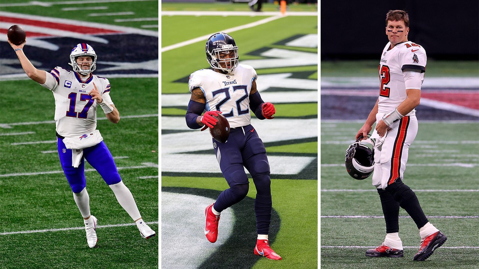 
                <strong>Most Valuable Player (MVP): Außenseiterchancen</strong><br>
                Josh Allen spielte mit den Buffalo Bills eine hervorragende Saison. Der Quarterback führte die Franchise erstmals seit 1995 zum Titel in der AFC East. Running Back Derrick Henry stiehl bei den Tennessee Titans allen die Show - auch wenn Quarterback Ryan Tannehill ebenfalls eine sehr starke Saison spielte. Henry erlief über 2.000 Yards - das schafften vor ihm nur sieben Spieler. Und auch Tom Brady bei den Tampa Bay Buccaneers zeigte mit steigender Spielanzahl immer öfter, dass er noch den Unterschied ausmachen kann. Doch alles das wird nicht reichen, um mit Rodgers und Mahomes in Konkurrenz um den MVP-Titel zu treten.
              