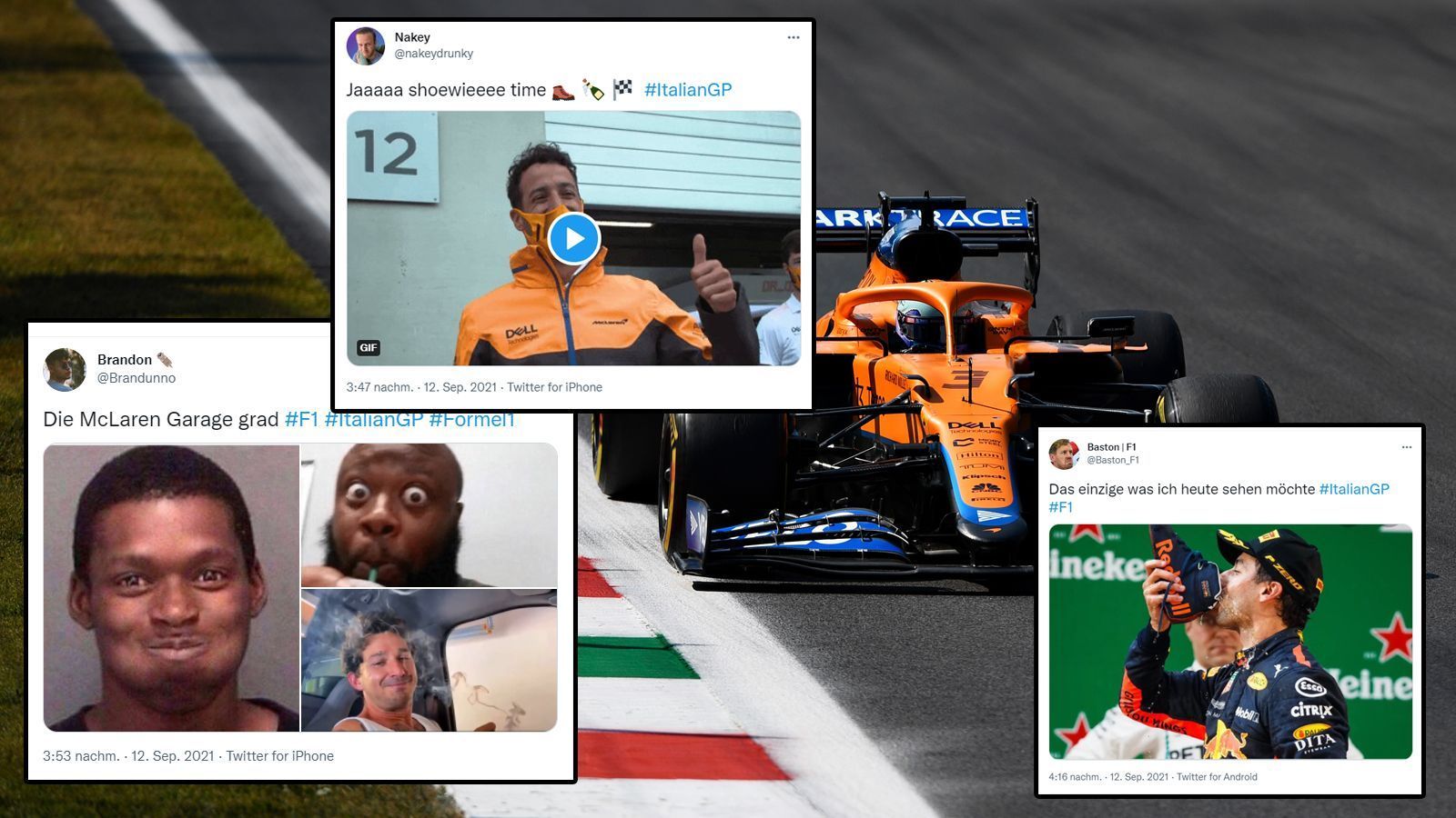 
                <strong>Daniel Ricciardo darf sich feiern lassen</strong><br>
                Am Ende darf sich McLaren als großer Tagessieger feiern lassen. Was das für Daniel Ricciardo auf dem Podium bedeutet, wissen wir alle. Unbedingt hingucken möchten wir jedoch nicht. In diesem Sinne: Shooeeeeeeeeey!
              