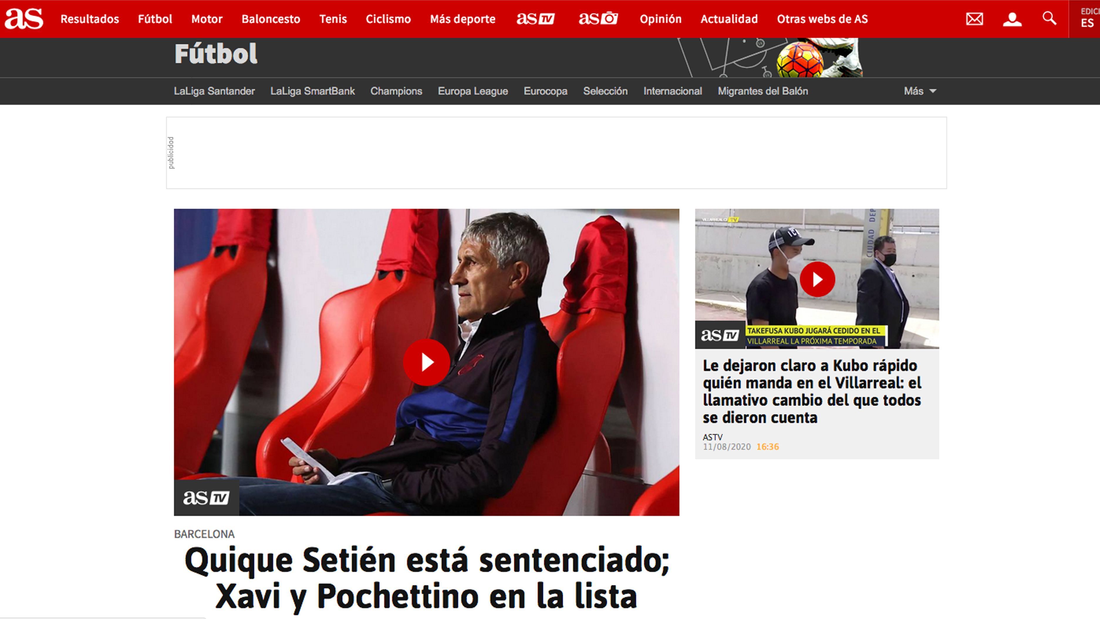 
                <strong>Spanien</strong><br>
                AS: Setien bei Barca vor dem Aus, Xavi und Pocchettino die Top-Favoriten
              