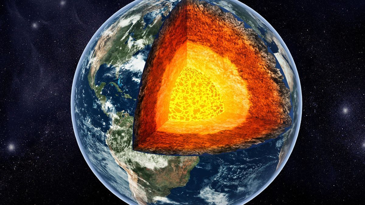 Die Erde samt ihrer Schichten bis zum Erdkern