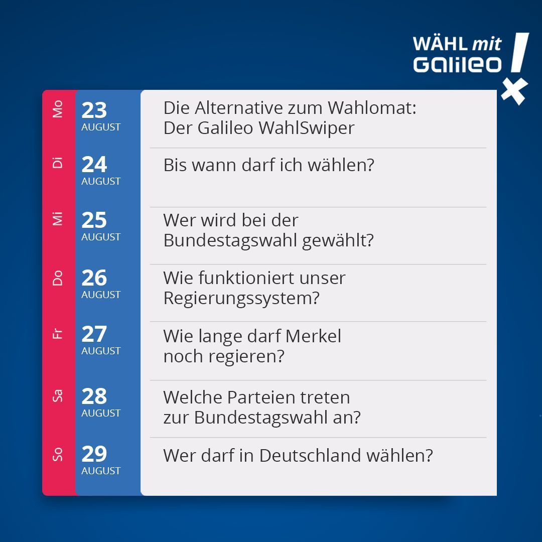 Wähl mit Galileo! Wir machen dich in 14 Tagen fit für die Bundestagswahl. Das erwartet dich!