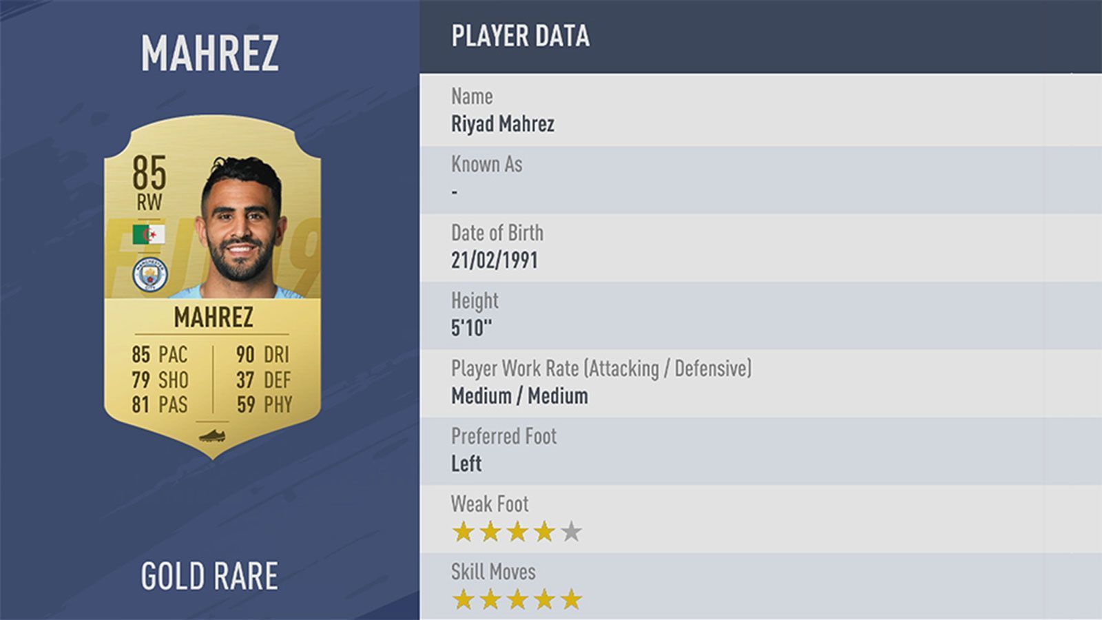 
                <strong>Platz 99: Riyad Mahrez</strong><br>
                Verein: Manchester CityRating: 85
              