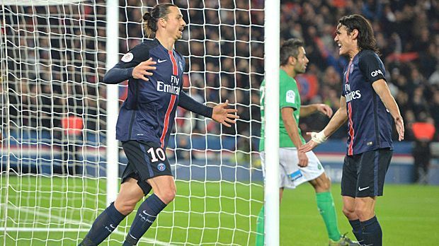 
                <strong>Paris St. Germain (Zlatan Ibrahimovic und Edinson Cavani)</strong><br>
                Paris St. Germain (Frankreich, 45 Tore in 18 Ligue-1-Spielen): Zlatan Ibrahimovic (li., 14 Tore) + Edinson Cavani (10 Tore) = 53,3% der Treffer (24 Tore).
              