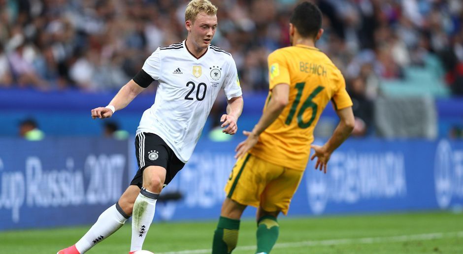 
                <strong>Julian Brandt</strong><br>
                Julian Brandt: Der Leverkusener zeigte sich zum Auftakt des Confed Cups sehr motiviert, bereitete die frühe deutsche Führung stark vor. Später scheiterte Brandt zwei Mal selbst mit Abschlüssen an Australiens Keeper Ryan, ehe er in der 63. Minute nach guter Vorstellung ausgewechselt wurde. ran-Note: 2-
              