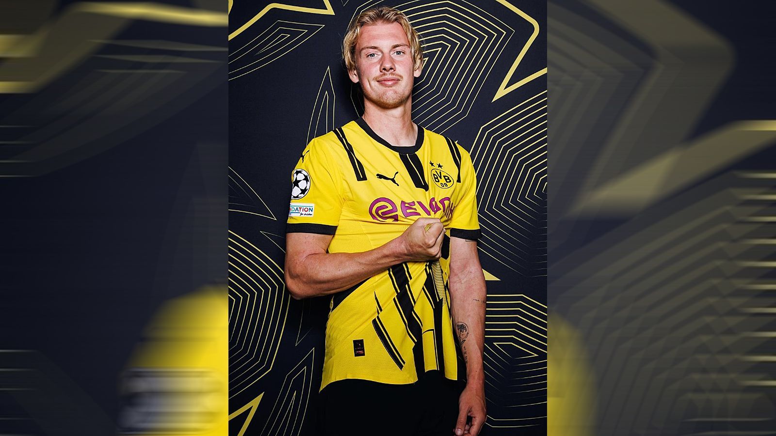 <strong>Borussia Dortmund</strong><br>"Klassisches und zeitloses Design" gilt als Motto des neuen BVB-Trikots unter anderem für die Königsklasse. Bei der Materialzusammenstellung von Ausrüster Puma wurden 95 Prozent recyceltes Polyester verwendet.