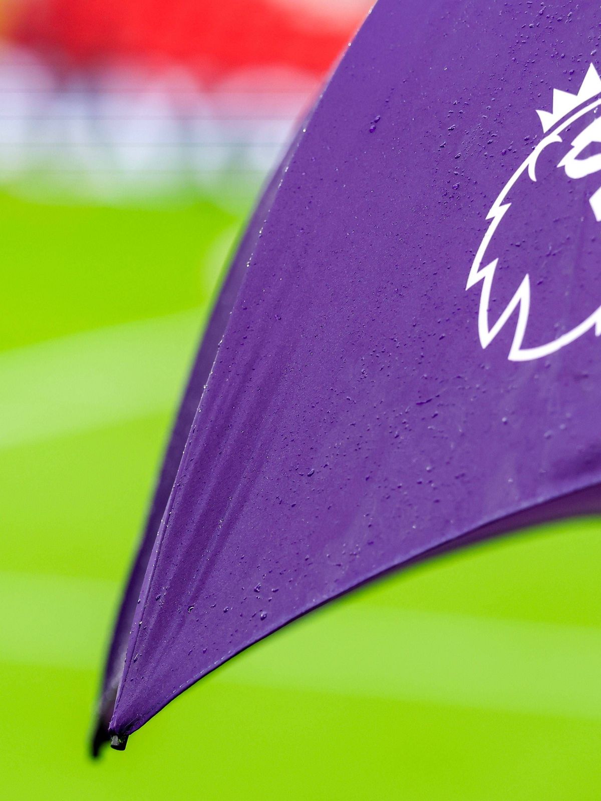 The Premiere League emblem as seen on an umbrella. Liverpool v Manchester United, ManU Premier League, Football, Anfield, Liverpool, UK - 19 Oct 2025Liverpool Anfield United Kingdom EDITORIAL USE O...