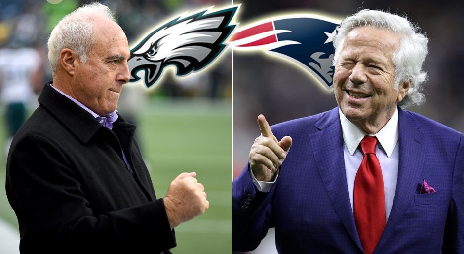 
                <strong>Lurie vs. Kraft: Die Besitzer der Super-Bowl-Teams im Vergleich</strong><br>
                Jeffrey Lurie (l.) und Robert Kraft haben einiges gemeinsam. Sie zählen zu den reichsten Männern der Welt und besitzen jeweils eins der beiden Teams, die im Super Bowl aufeinandertreffen. Lourie gehören die Philadelphia Eagles, Kraft die New England Patriots. Wir haben die beiden Männer hinter den erfolgreichen Franchises einmal genauer unter die Lupe genommen.
              