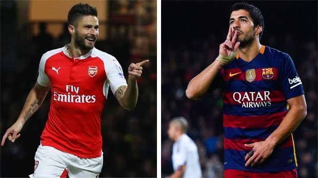 
                <strong>Olivier Giroud vs. Luis Suarez</strong><br>
                Olivier Giroud vs. Luis Suarez: Giroud hat sich bei Arsenal gut entwickelt, ist gerade in dieser Saison konstanter und torgefährlicher geworden. Aber Suarez bewegt sich in anderen Sphären, sein Torinstinkt und Siegeswille suchen im europäischen Fußball seinesgleichen. Arsenal vs. Barca 4:8.
              