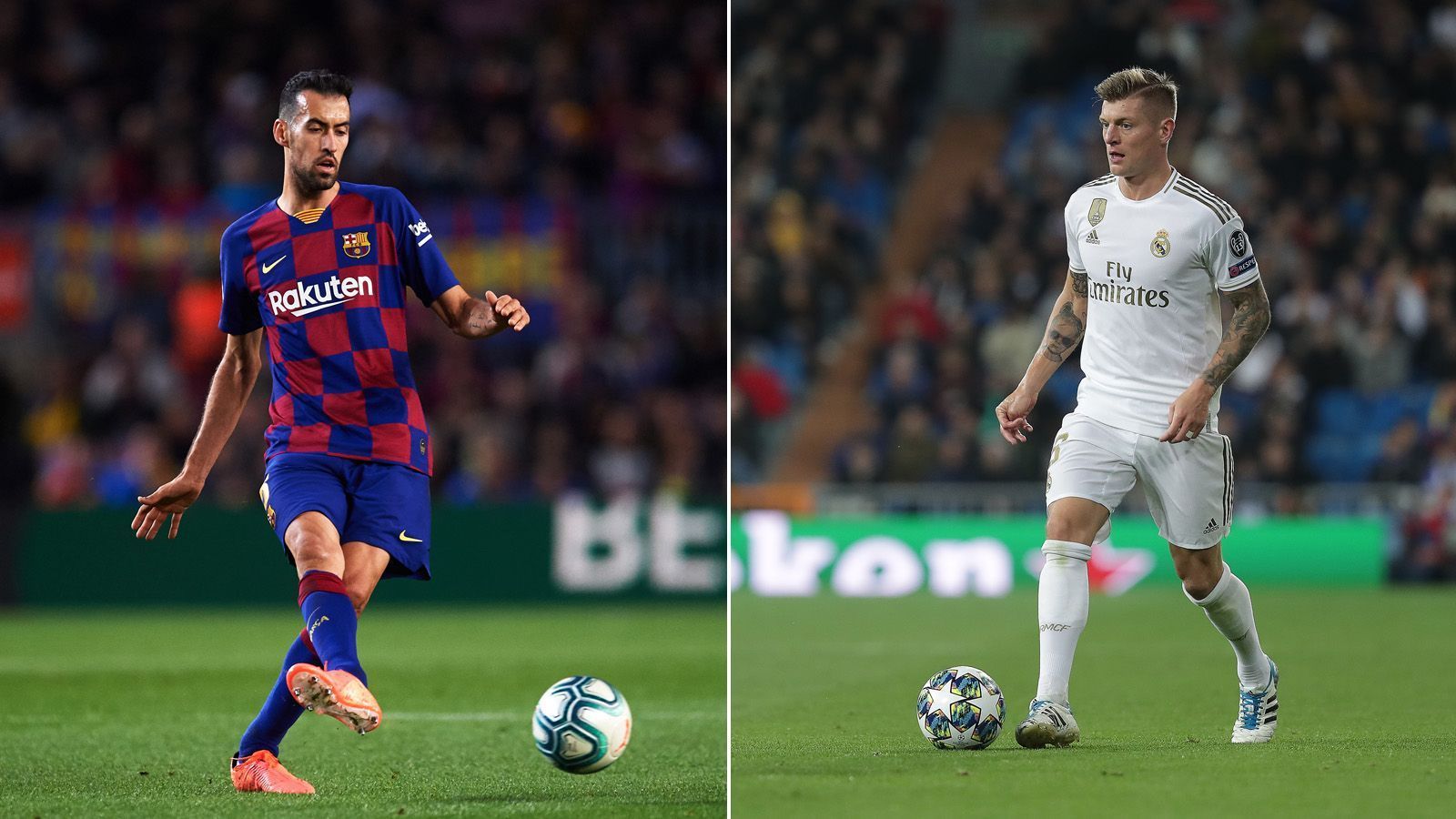 
                <strong>Sergio Busquets vs. Toni Kroos</strong><br>
                Die Denker und Lenker im Mittelfeld beider Teams. Kroos vielleicht mit etwas mehr Zug zum Tor, aber bei dem Sturm-Trio, das Barcelona vorne drinstehen hat, muss sich Busquets auch nicht zwangsläufig als Torschütze etablieren. Beide haben das feine Füßchen, um auch mal den tödlichen Pass zu spielen. In diesem Duell schenkt sich keiner was, daher je einen halben Punkt für beide Spieler. Stand: 3 zu 4.
              