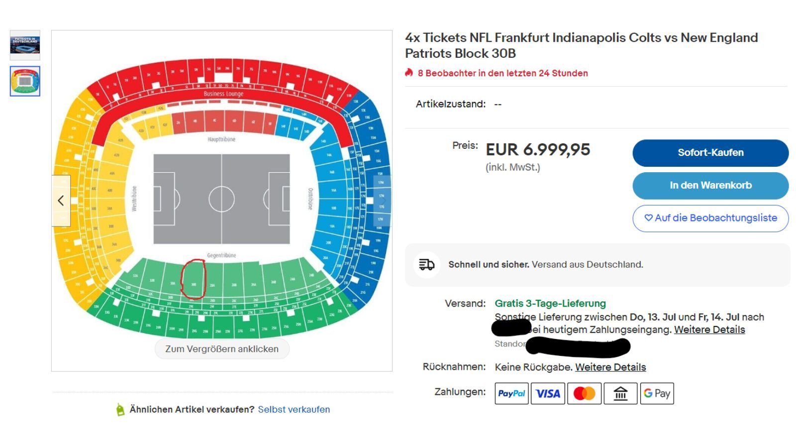 NFL in Deutschland Die dreistesten eBay-Angebote für Frankfurt-Spiele