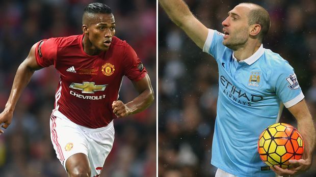 
                <strong>Rechter Verteidiger - Antonio Valencia vs. Pablo Zabaleta</strong><br>
                Antonio Valencia vs. Pablo Zabaleta: Beide Rechtsverteidiger profitierten von den Trainerwechseln im Sommer. Der Ecuardorianer Valencia bekommt von Mourinho den Vorzug vorm Italiener Darmian. Zabaleta ist derzeit sogar Kapitän der Citizens und hinten rechts gesetzt, weil sein Konkurrent Bacary Sagna verletzt fehlt. Punkt für beide. Stand: 2:1
              