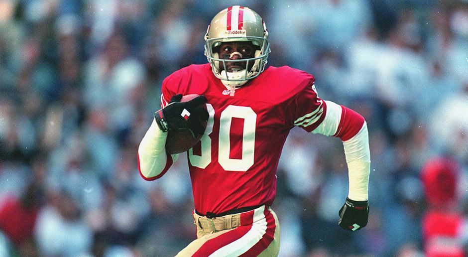 
                <strong>Platz 1: Jerry Rice</strong><br>
                Wide Receiver197 Receiving TouchdownsAktiv: 1985 bis 2004 bei den San Francisco 49ers, Oakland Raiders und Seattle Seahawks
              