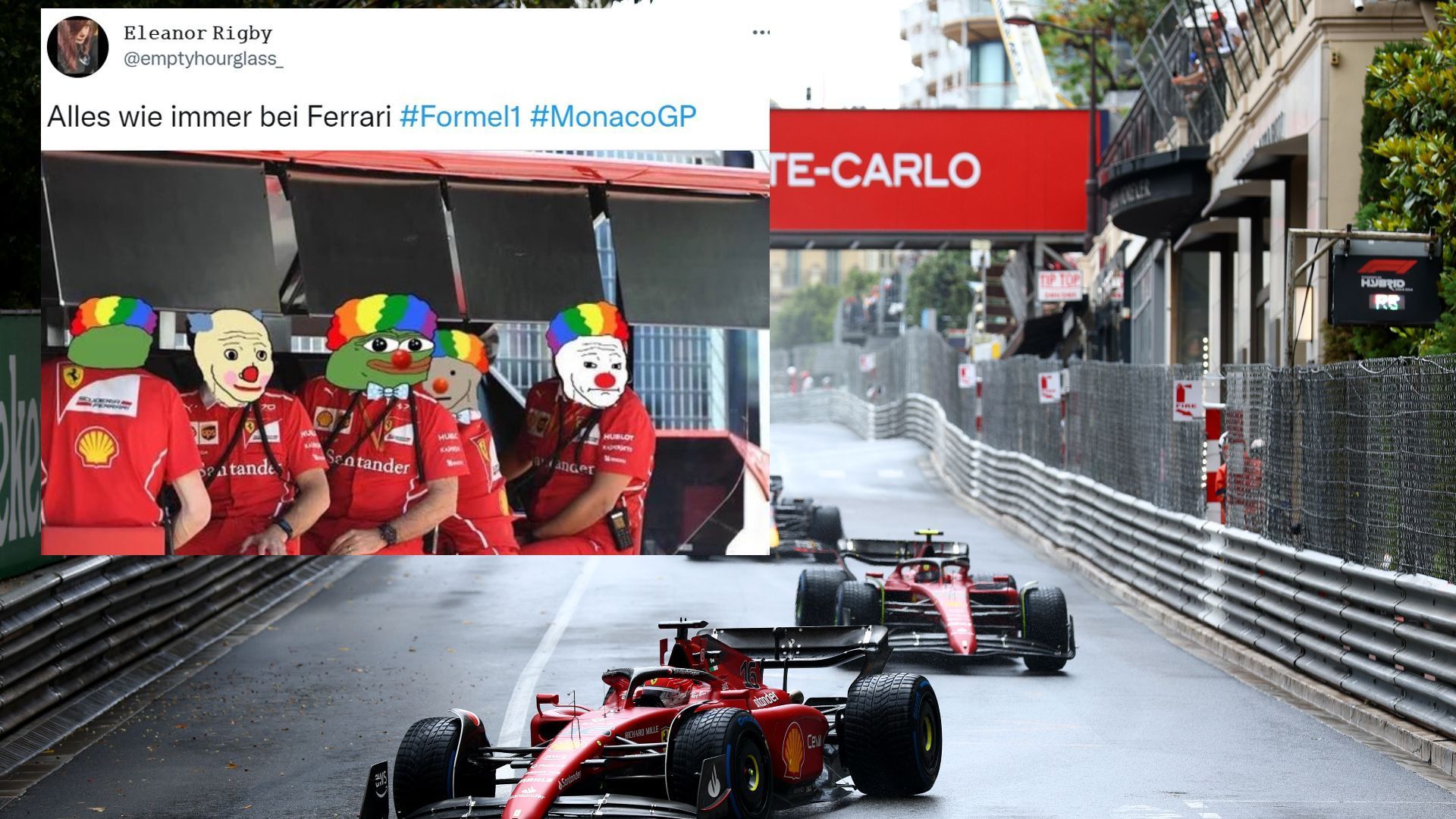 
                <strong>So reagiert das Netz auf den Monaco-GP</strong><br>
                Userin "emptyhourglass" macht sich über den Kommandostand von Ferrari lustig.
              