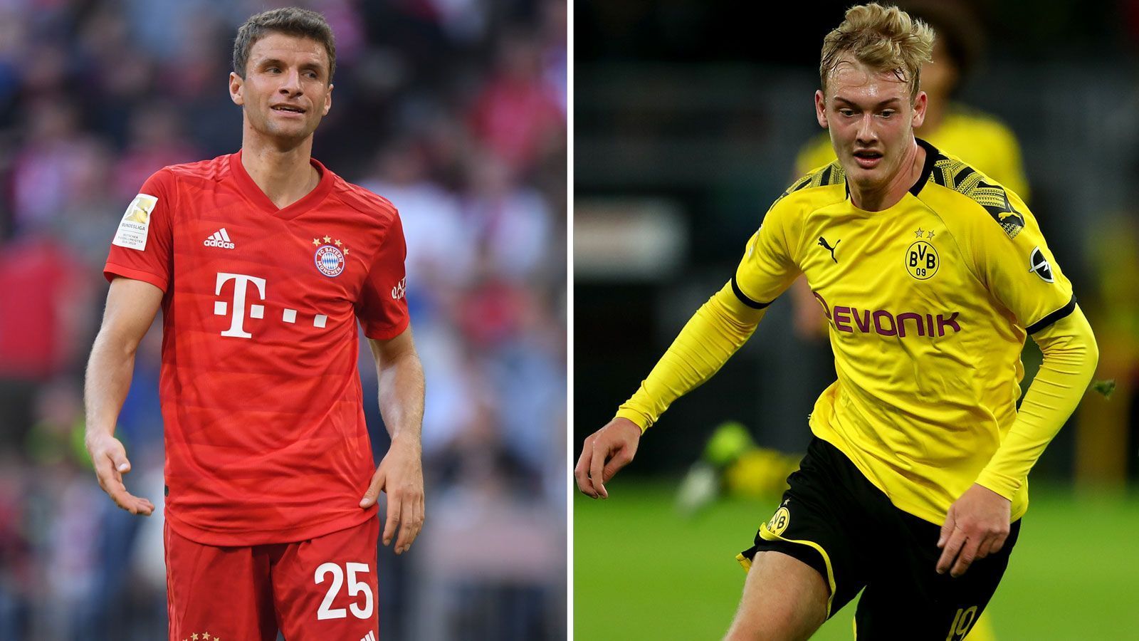 
                <strong>Zentrales offensives Mittelfeld: Thomas Müller vs. Julian Brandt </strong><br>
                Fan-Liebling Müller (l.) spielte sich jüngst vom vermeintlichen Notnagel wieder in die Startformation und zeigte zumindest vielversprechende Ansätze. Etwa mit seinem Last-Minute-Siegtreffer zum 2:1 in Bochum. Und: Gegen den BVB trifft er äußerst gern - schon zehnmal in 26 Duellen. Auf Seiten der Dortmunder läuft hier der Mann der Stunde auf. Im Pokal drehte Brandt mit seinem Doppelpack die Partie gegen Gladbach zum 2:1, beim CL-Comeback gegen Inter erzielte er das zwischenzeitliche 2:2 beim 3:2. Es scheint so, als sei der Ex-Leverkusener im Pott angekommen. Erstmals gehen die Dortmunder in Führung: 5:6.
              