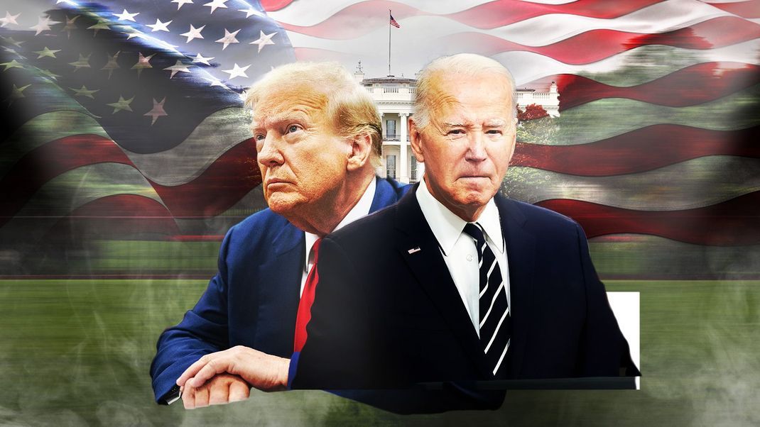 Donald Trump (links) irritiert mit einer irren Theorie über Joe Biden.