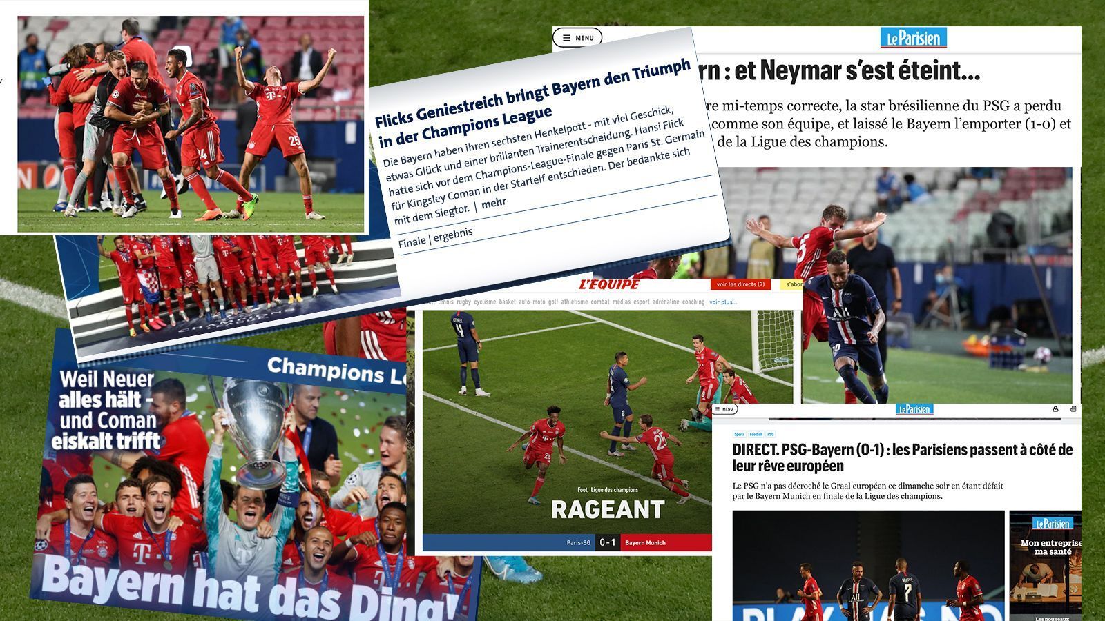 
                <strong>Die internationalen Pressestimmen</strong><br>
                Der FC Bayern München gewinnt das Finale der Champions League gegen Paris Saint-Germain mit 1:0. ran.de fasst die internationalen Pressestimmen zusammen.
              