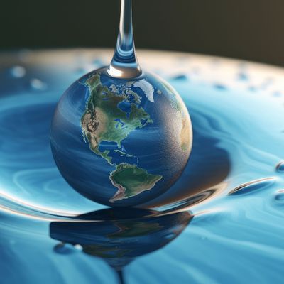 Water drop with the earth with ripples on it. Generative AI.