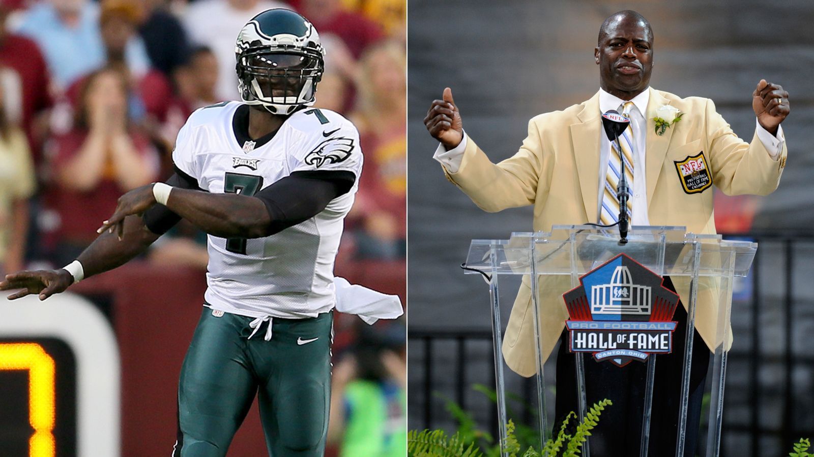 
                <strong>NFC-Legenden</strong><br>
                Unterstützt wird das NFC-Team von zwei NFL-Legenden. Quarterback Michael Vick (links) und Cornerback Darrell Green sind die Team-Kapitäne der NFC. Trainiert wird die Auswahl vom Trainerstab der Seattle Seahawks, angeführt von Head Coach Pete Carroll.
              