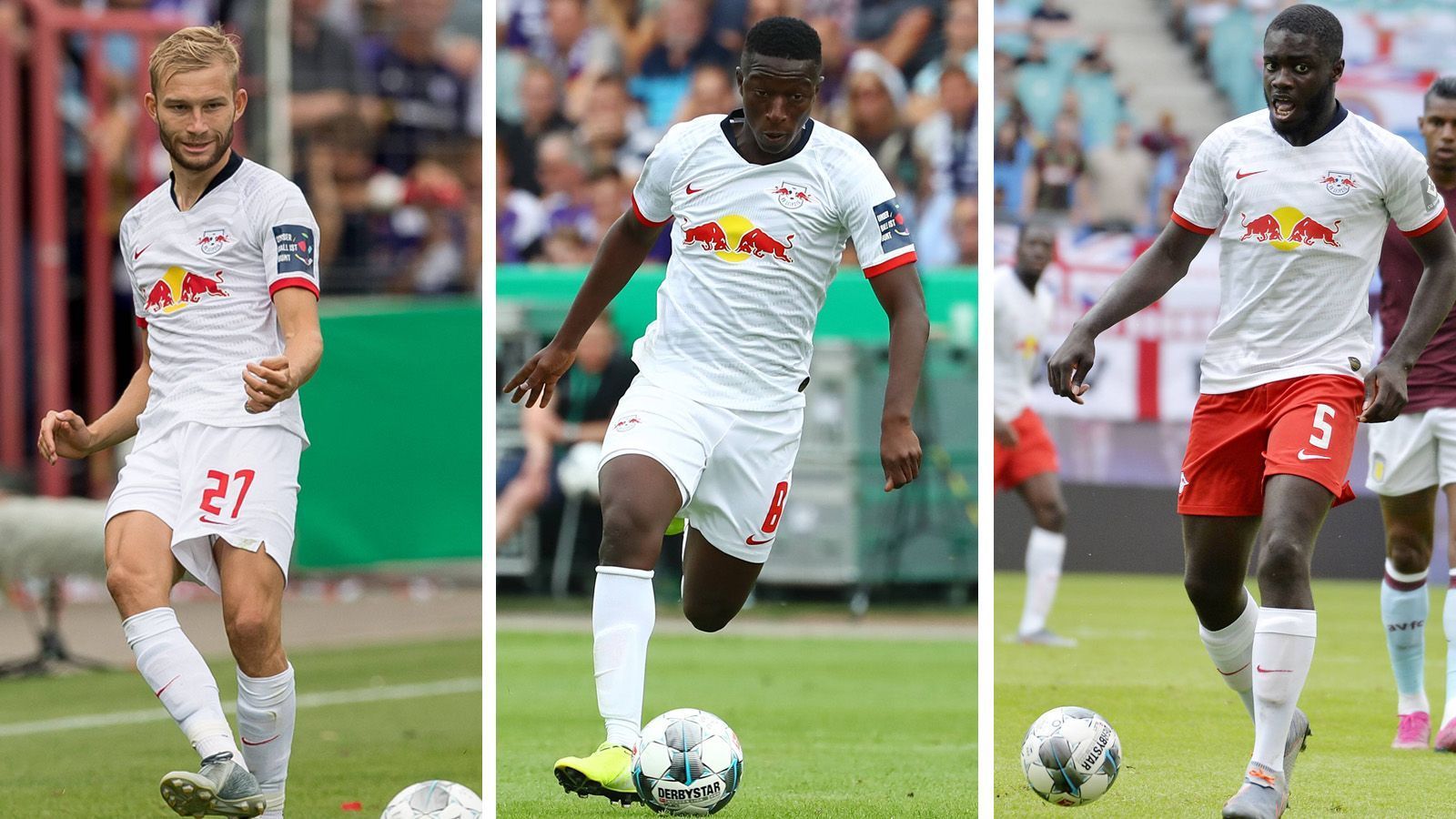 
                <strong>Laimer, Haidara, Upamecano</strong><br>
                Weitere Ex-Salzburger, die nun für Leipzig spielen sind Konrad Laimer (links, 2017 für sieben Millionen Euro), Amadou Haidara (Mitte, Januar 2019 für 19 Millionen Euro) und Dayot Upamecano (rechts, 2017 für zehn Millionen Euro).
              