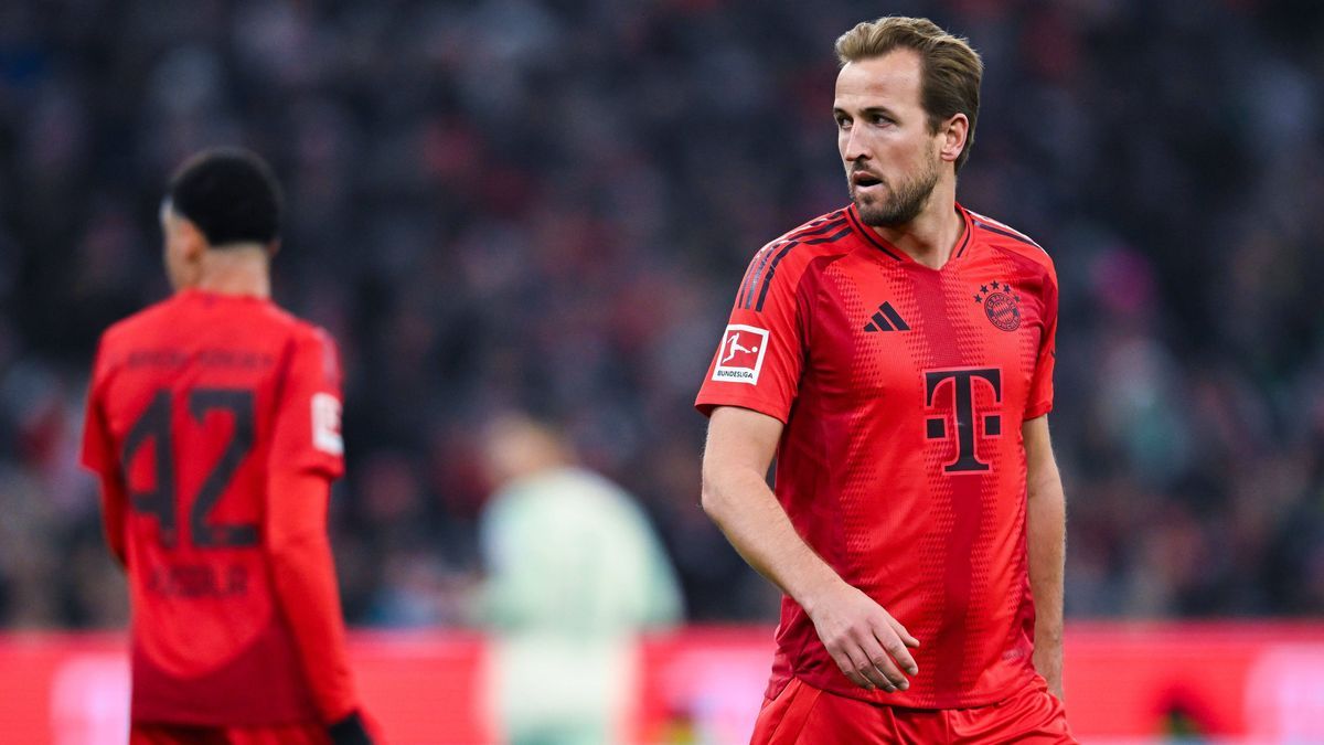 Harry Kane (FC Bayern Muenchen) schaut zu waehrend des Spiels der 1. Bundesliga zwischen FC Bayern München und SV Werder Bremen, Allianz Arena am 07. February 2025 in München, Deutschland. (Foto vo...
