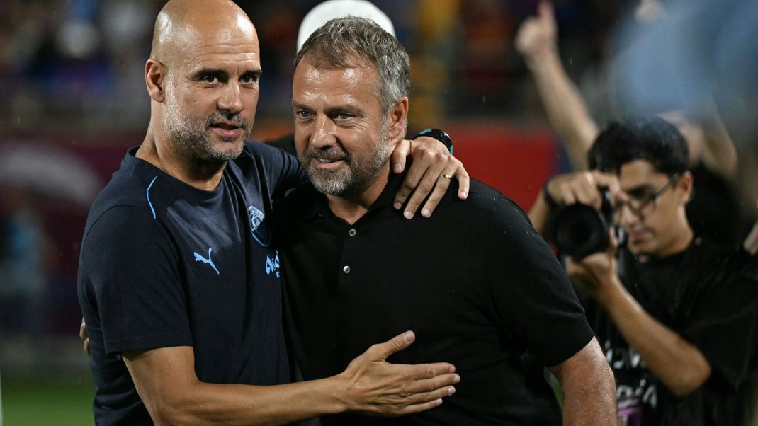 Pep Guardiola (l.) und Hansi Flick in Orlando