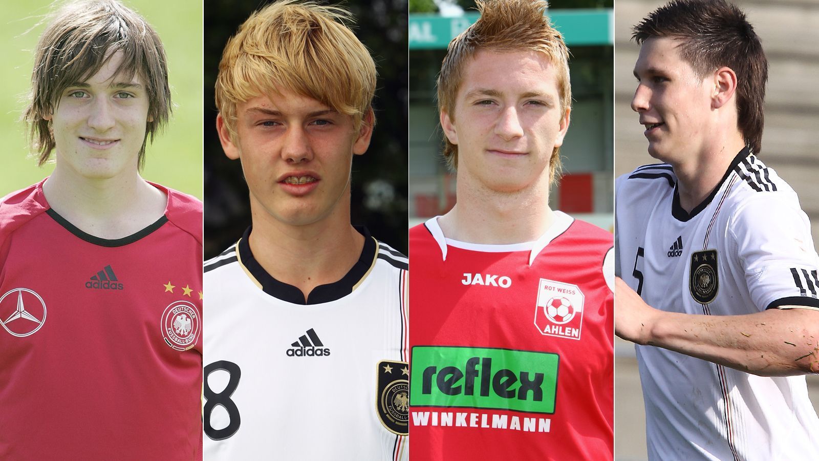 
                <strong>DFB-Team früher</strong><br>
                Sie haben es in den 23-Mann-Kader der WM geschafft. Doch angefangen haben sie ganz klein, und oft auch mit ziemlich üblen Frisuren. So sahen die DFB-Stars früher aus.
              