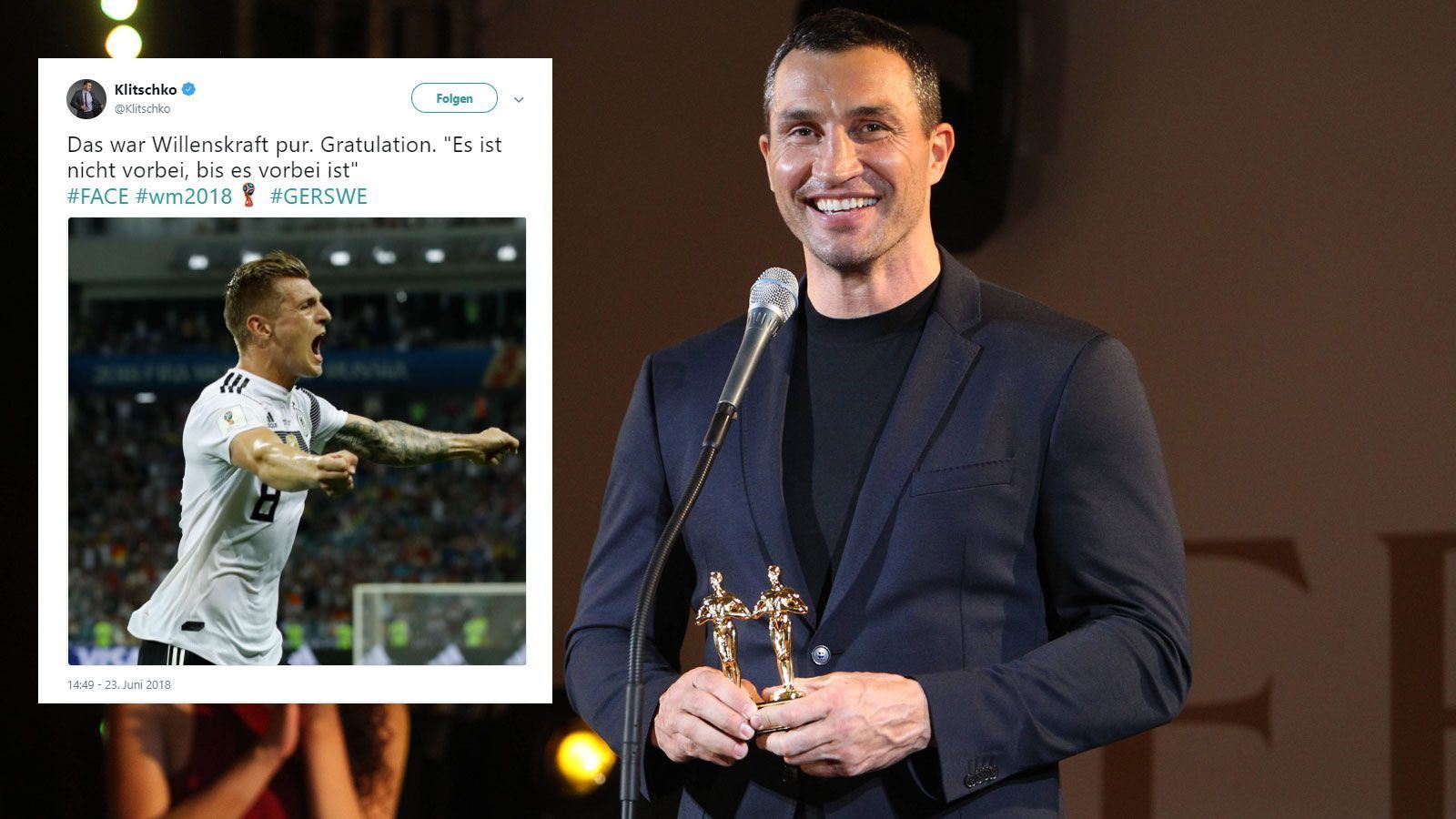 
                <strong>Wladimir Klitschko</strong><br>
                Auch Ex-Box-Weltmeister Wladimir Klitschko fieberte mit der deutschen Mannschaft und schrieb "Willienskraft pur". Wenn sich einer damit auskennt, dann wohl KlitschK.O.. 
              