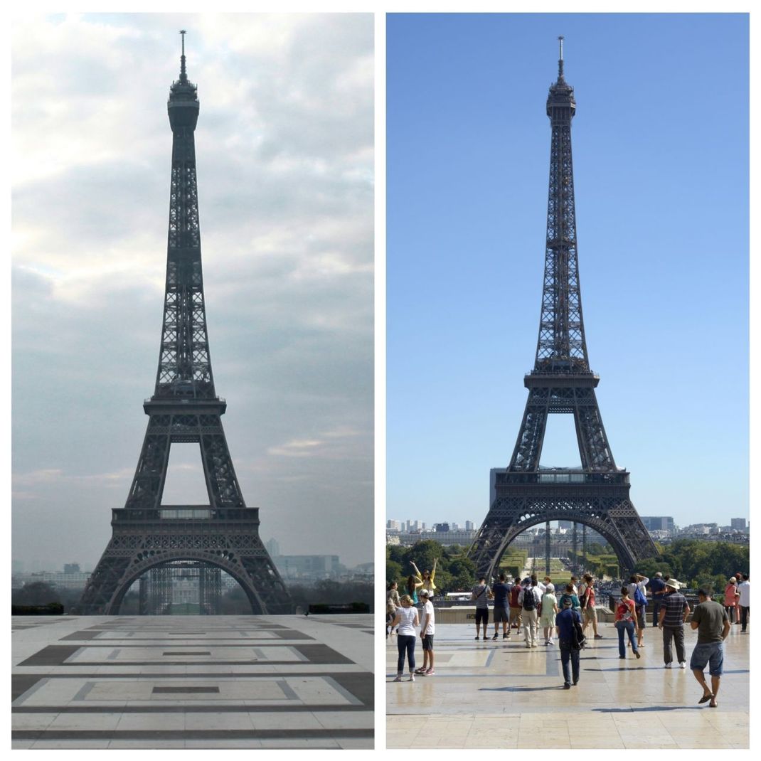 Über die jetzt so leeren geometrischen Muster auf dem Trocadéro-Platz flanieren sonst jede Menge Menschen.