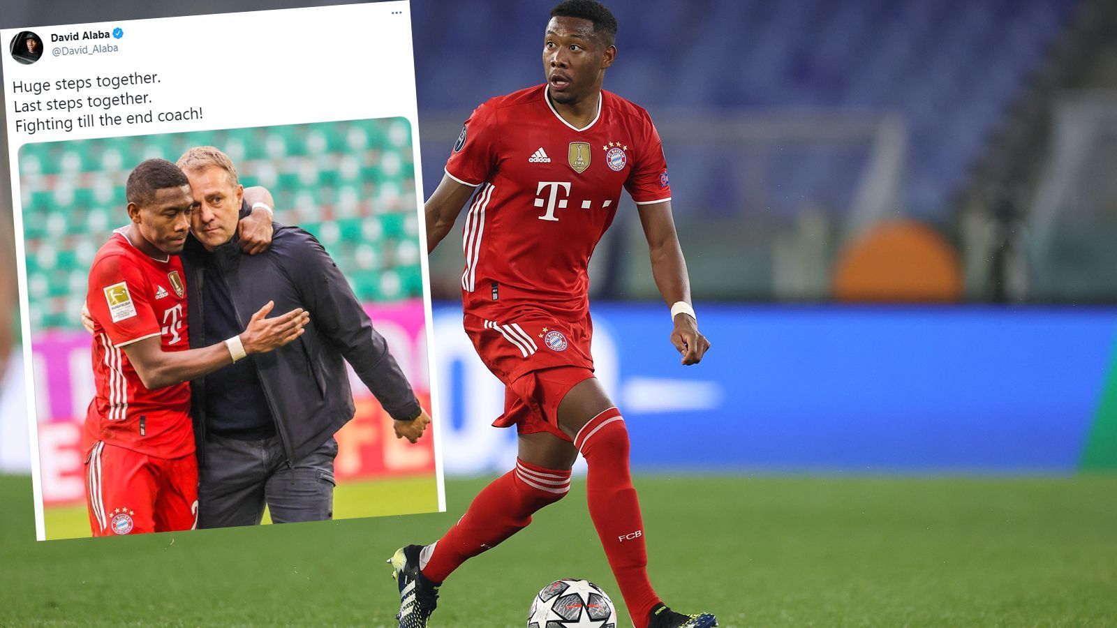 
                <strong>David Alaba reagiert auf Twitter</strong><br>
                Als erster Bayern-Spieler hat sich David Alaba auf Twitter zu Flicks Entscheidung geäußert. Auch der Österreicher verlässt den FC Bayern nach der Saison. Er verspricht, gemeinsam mit seinem Trainer bis zum Schluss zu kämpfen.
              
