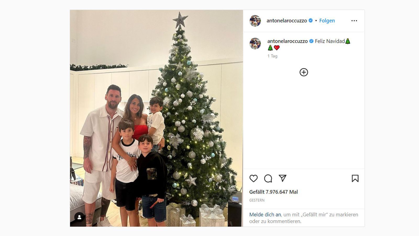 
                <strong>Lionel Messi (Fußballer, Paris Saint-Germain)</strong><br>
                Argentinien-Star Lionel Messi hat das Christkind zu Weihnachten in diesem Jahr gleich doppelt beschert: Erst vor wenigen Tagen, am 18. Dezember, krönte sich der Stürmer mit seiner Landesauswahl zum Fußball-Weltmeister. Auf dem "Instagram"-Schnappschuss seiner Lebensgefährtin Antonela Roccuzzo genießt der dreifache Familienvater die Ruhe nach den turbulenten Tagen rund um die Titelfeiern in Argentinien. 
              