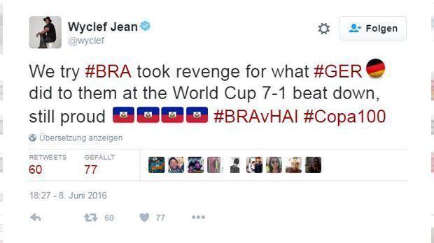 
                <strong>Wyclef Jean</strong><br>
                … denn auch Hip-Hopper Wyclef Jean ist Fan des karibischen Inselstaats. Der gebürtige Haitianer zieht nach der 1:7-Niederlage gegen Brasilien Parallelen zum WM-Halbfinale der Deutschen.
              
