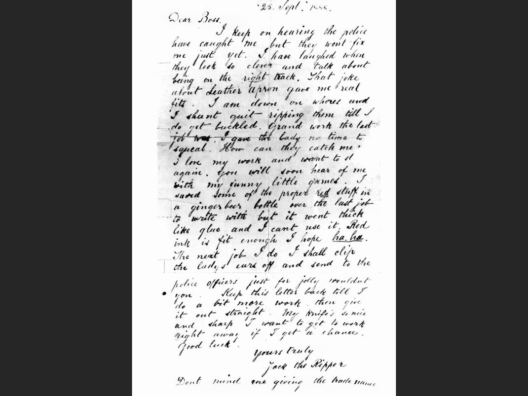 Der mit Jack the Ripper unterschriebene Brief, der als "Dear Boss Letter" bekannt wurde.