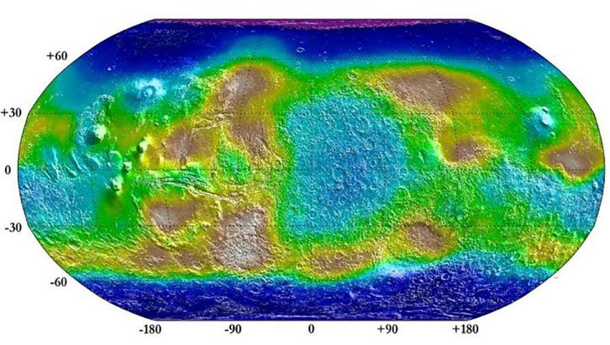 Aus dem Weltraum haben Wissenschaftler gemessen, dass etwa 21 Million Kubikkilometer Wassereis im Mars-Boden schlummern. Als Meer würde das den Mars 35 Meter hoch bedecken. Flüssiges Wasser gefriert aber an der Oberfläche sofort und verdunstet langsam.