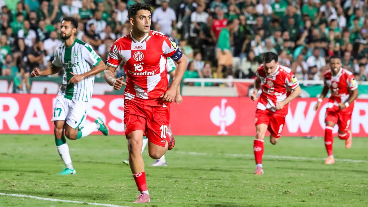 UEFA Conference League - Omonoia vs Mainz NADIEM AMIRI of Mainz celebrates his first goal for Mainz. Omonoia plays against Mainz for the League Phase of the UEFA Conference League at GSP Stadium, L...