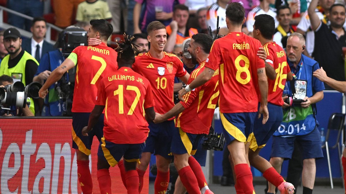 DANI OLMO, ALVARO MORATA, NICO WILLIAMS, DANIEL CARVAJAL, UEFA EURO, EM, Europameisterschaft,Fussball 2024, Spain-Germany 2-1, jubel, esultanza, joy, celebration UEFA EURO 2024 SPAGNA-GERMANIA 2-1 dts