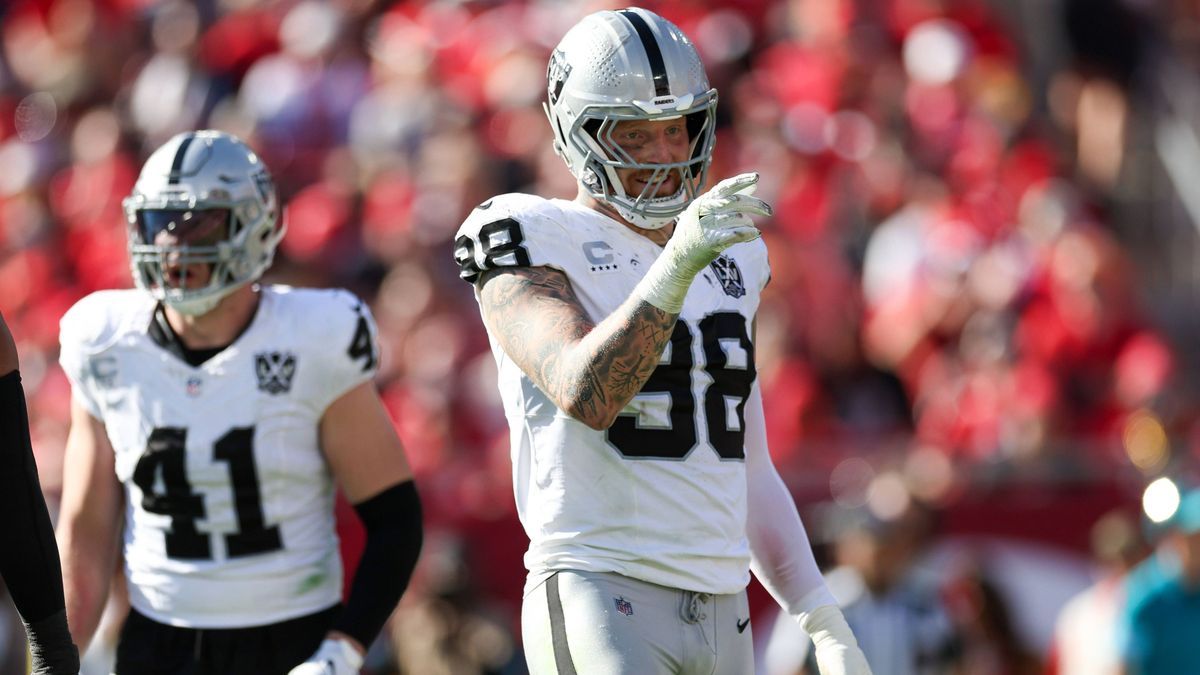 NFL, American Football Herren, USA Las Vegas Raiders at Tampa Bay Buccaneers Dec 8, 2024; Tampa, Florida, USA; Las Vegas Raiders defensive end Maxx Crosby (98) celebrates after a sack against the T...