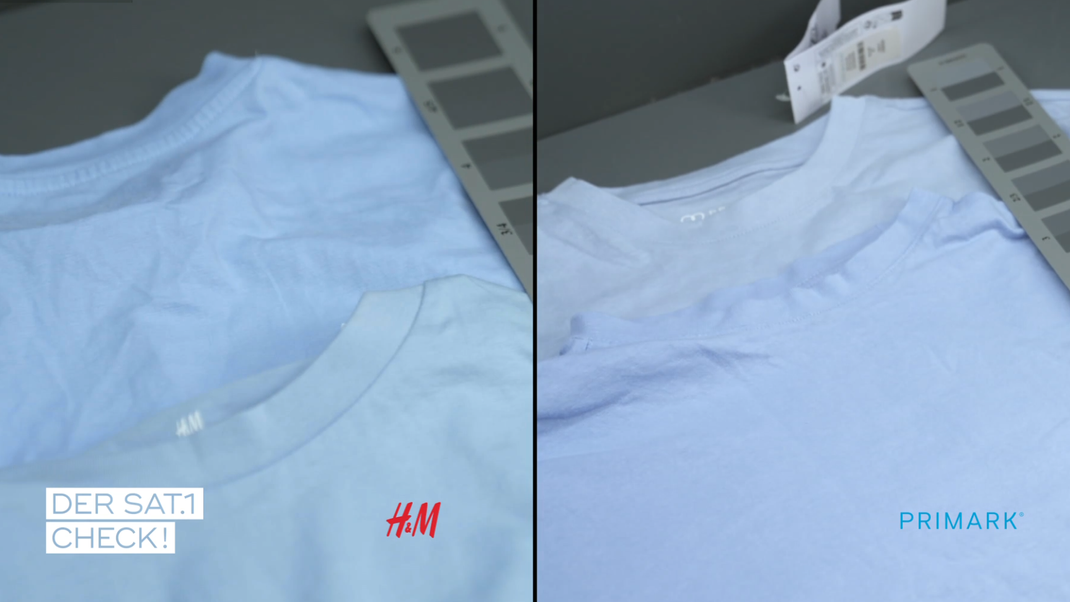 Den Waschtest haben die Baumwoll-T-Shirts von H&M und Primark nicht so gut überstanden: Hier sind deutliche Verfärbungen zu erkennen. 