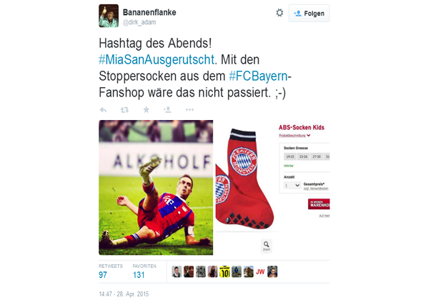 
                <strong>Bayerns neue Schuhmode?</strong><br>
                ... dieses Modell gibt es sogar direkt im FC Bayern-Fanshop!
              