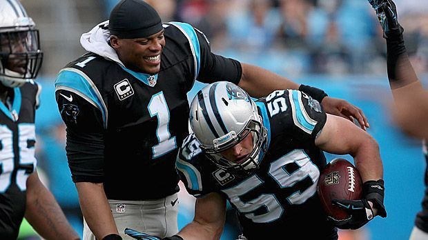 
                <strong>Carolina Panthers</strong><br>
                Carolina Panthers: Das Team um Quarterback Cam Newton (li.) sichert sich als erstes den Zutritt zu den Playoffs. Schon vor dem zwölften Saisonspiel steht der dritte Division-Titel nacheinander in der NFC South fest.
              