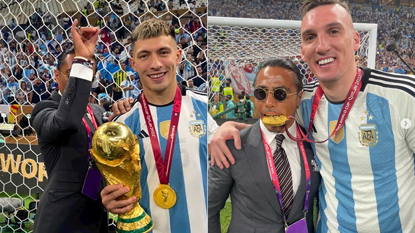 
                <strong>Salt Bae salzt den WM-Pokal und beißt in die Goldmedaille</strong><br>
                Auch beim WM-Finale präsentierte sich Salt Bae alles andere als zurückhaltend. Diese Bilder präsentierte er seinen fast 50 Millionen Followern auf Instagram. Er salzte den Pokal mit seiner Signature-Handbewegung, biss in eine goldene Medaille…
              