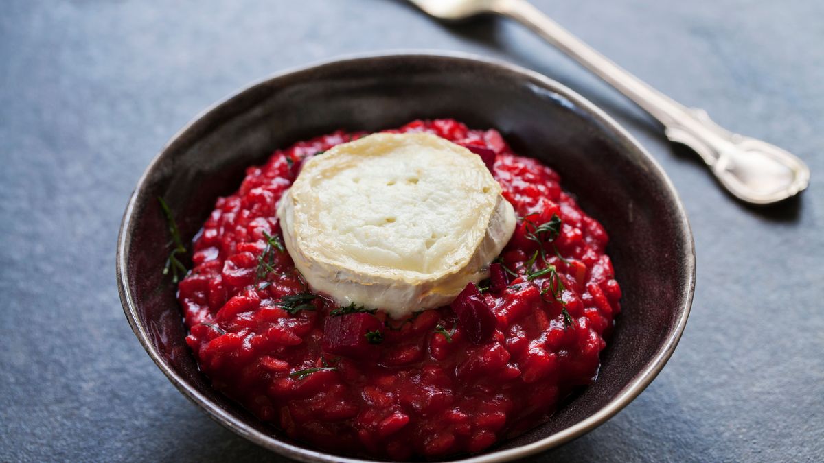 Rote-Bete-Risotto mit gratiniertem Ziegenkäse