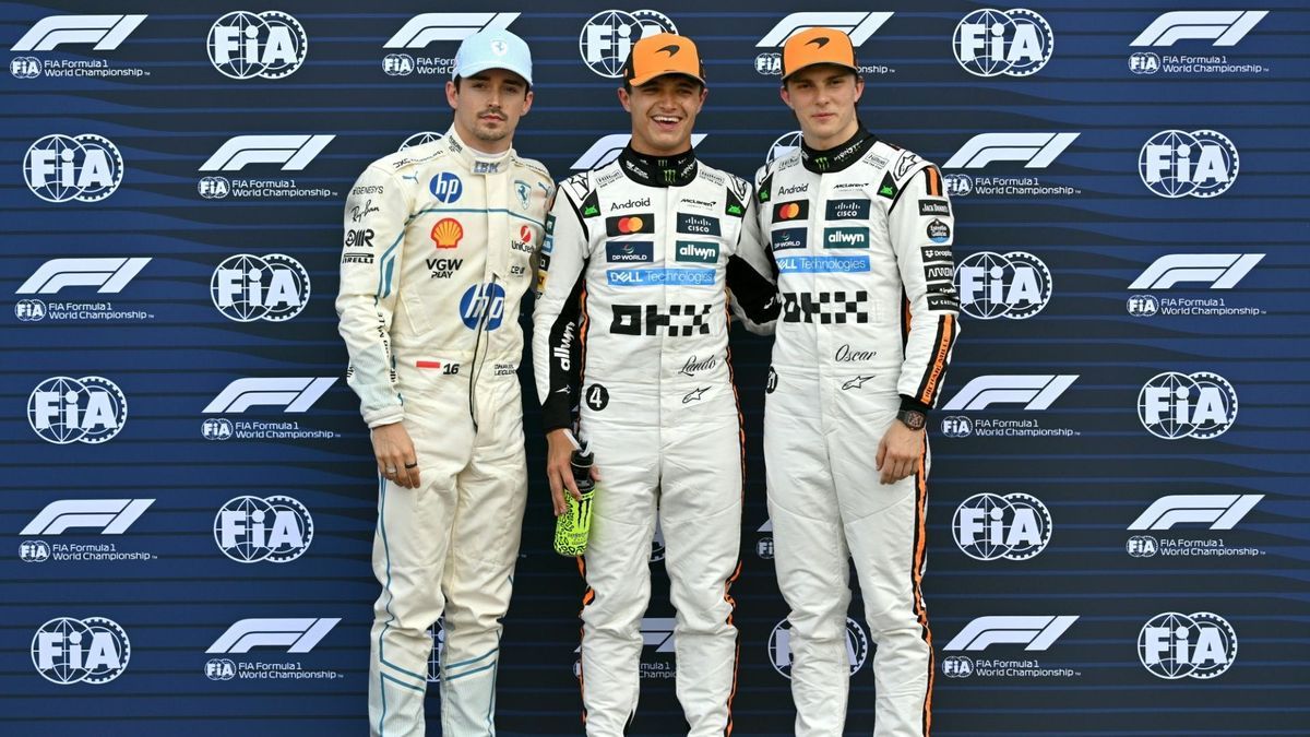 Norris (M.) mit Leclerc (l.) und Piastri