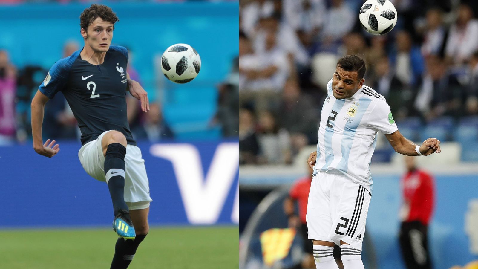 
                <strong>Benjamin Pavard vs. Gabriel Mercado</strong><br>
                Mit dem VfB Stuttgart spielte Pavard eine starke Saison, in der französischen Nationalmannschaft hat er in den beiden Gruppenspielen gegen Australien und Peru überzeugt. Angst vor Lionel Messi hat er keine. "Ich mache mir grundsätzlich wenig Stress im Leben. Ich bin von mir und meinen Qualitäten überzeugt", sagt er. Für Mercado spricht die Erfahrung, seine Offensivqualitäten bewies er mit der Vorlage zum entscheidenden 2:1 gegen Nigeria. Unentschieden, Punkt für beide. 2:1.
              