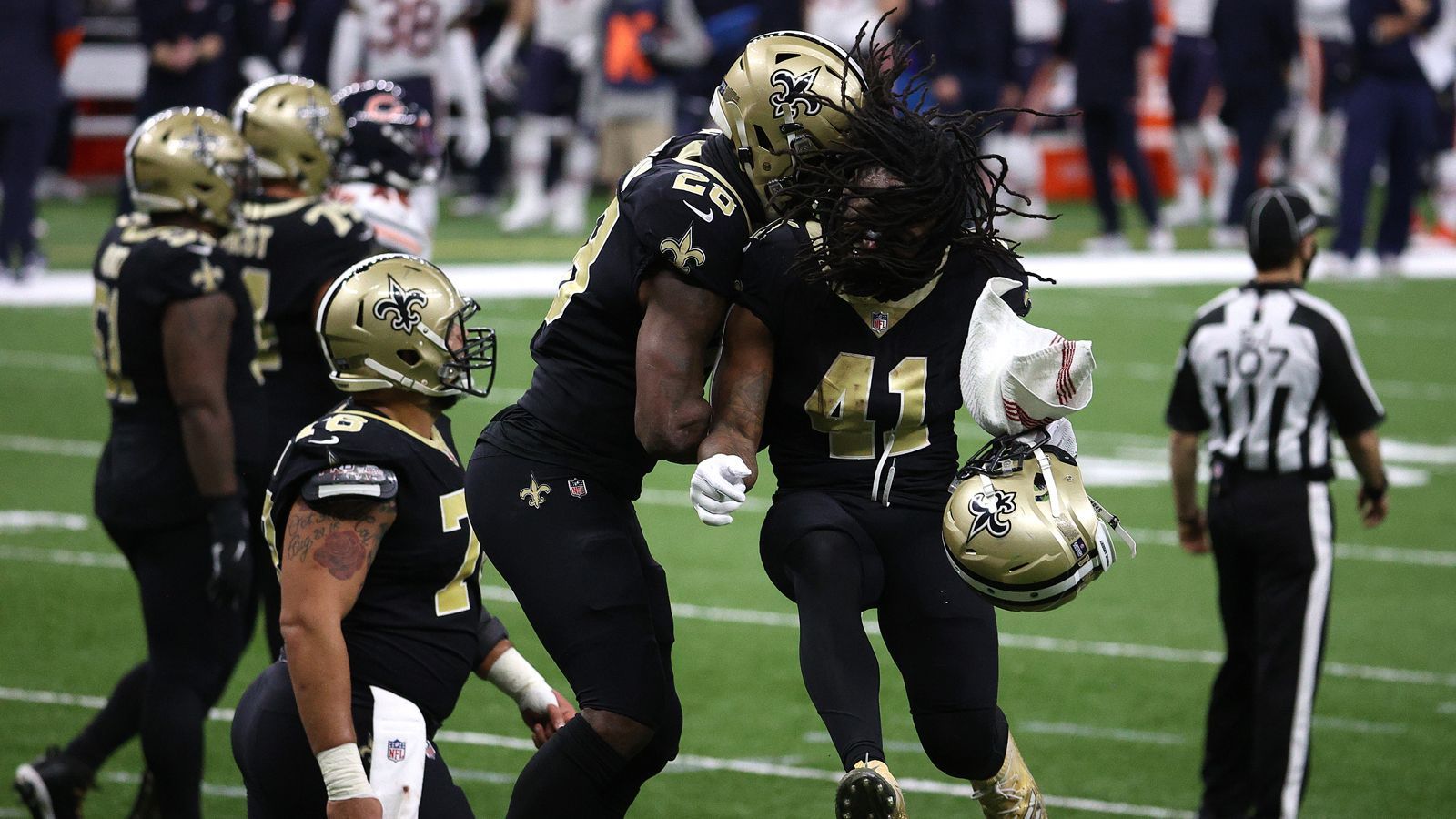 <strong>Platz 25 (geteilt): New Orleans Saints</strong><br>
                Playoff-Spiele: 23<br>Playoff-Siege: 10
