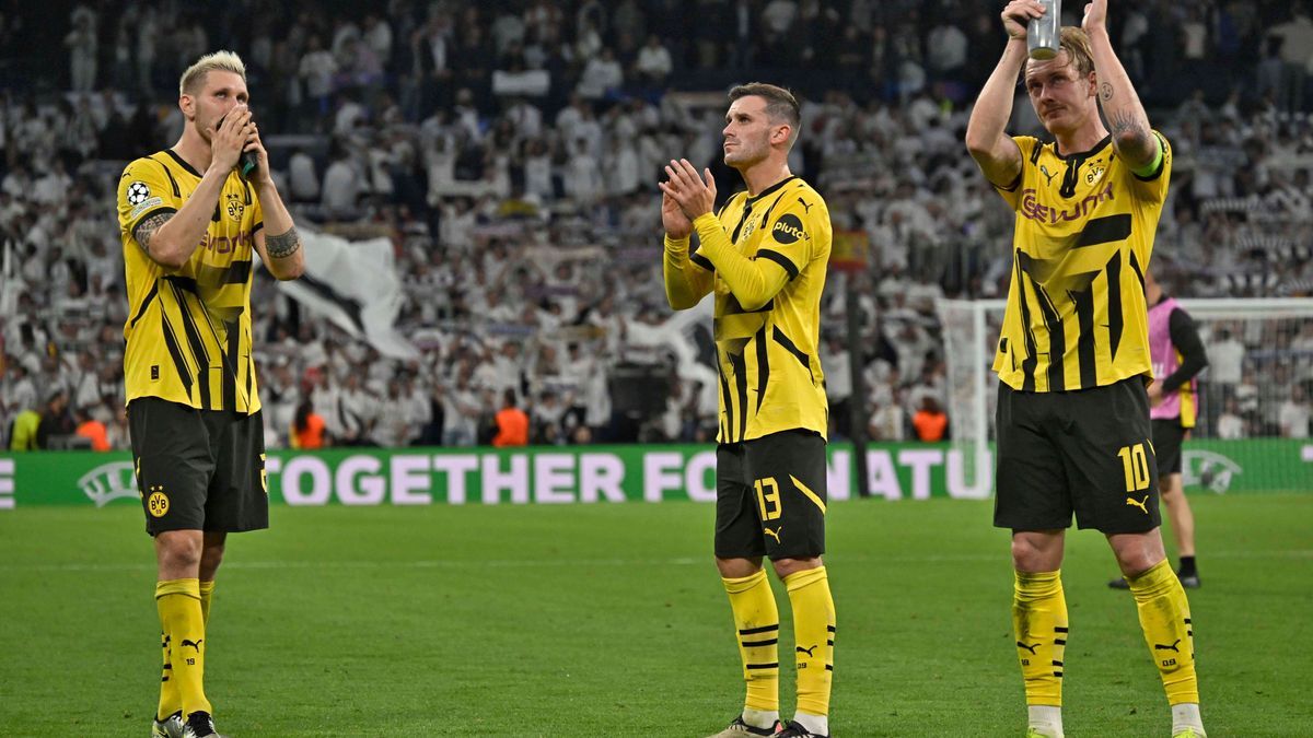 22.10.2024, Fussball UEFA Champions League 2024 2025, 3.Spieltag, Real Madrid - Borussia Dortmund, im Estadio Santiango Bernabeu in Madrid (Spanien), v.l. Niklas Süle (Borussia Dortmund), Pascal Gr...