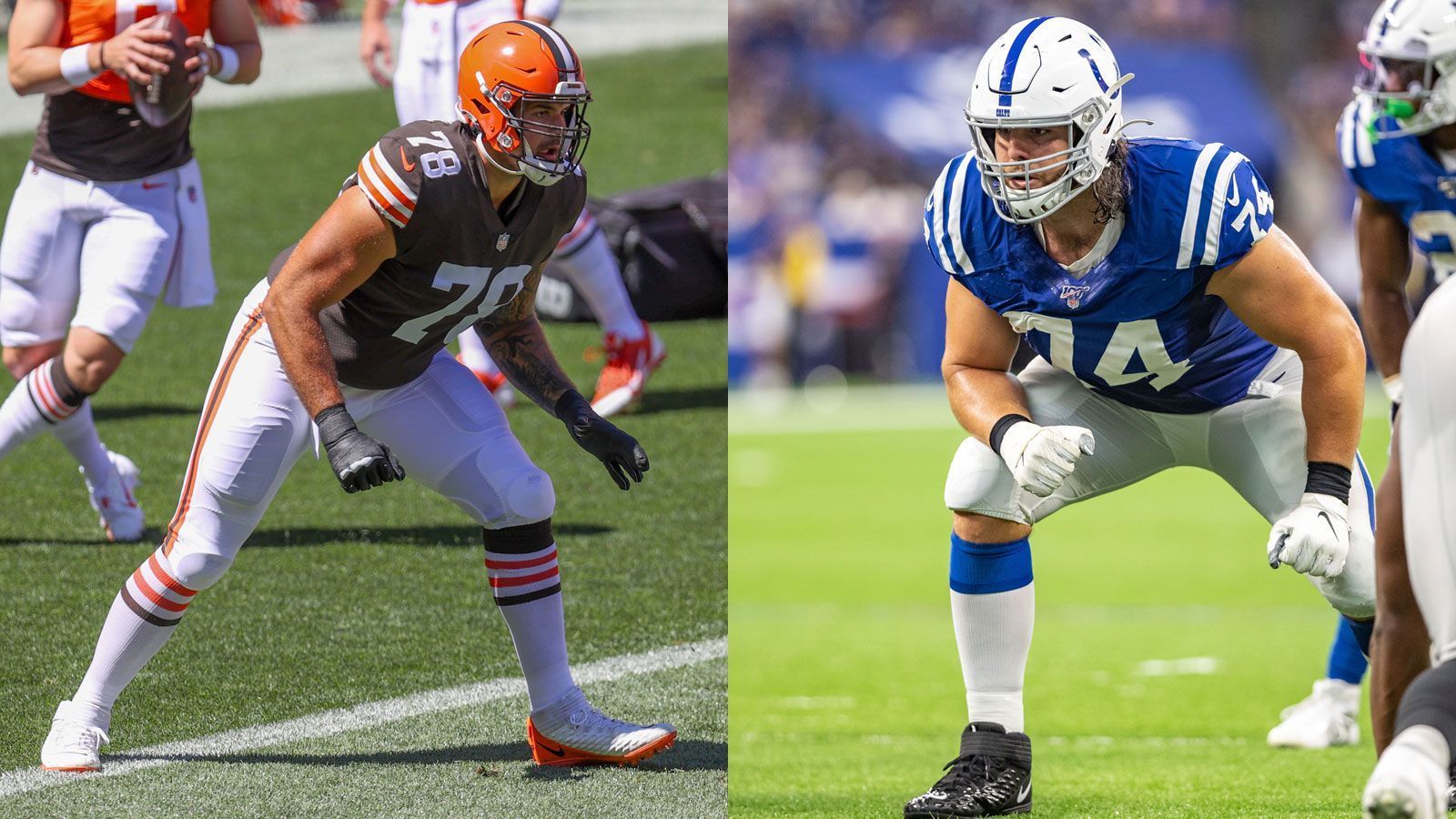 
                <strong>AFC - Offensive Tackles (zwei Spieler)</strong><br>
                Jack Conklin (Cleveland Browns; li.) und Anthony Castonzo (Indianapolis Colts; re.) -Die beiden Tackles der AFC-Mannschaft zeichnen sich beide durch ihre Langlebigkeit aus, zudem sind beide Spieler Teil von zwei der besten Offensive Lines in der NFL. Castonzo und die Offensive Line der Colts erlauben nur einen Sack pro Spiel (Liga-Bestwert), während Conklins Browns 1,3 Sacks pro Spiel zulassen (viertbester Wert).
              