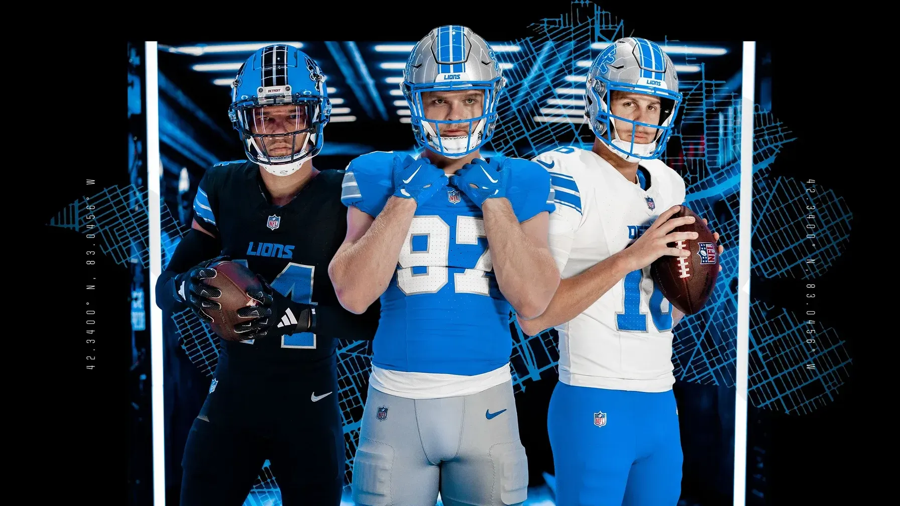 <strong>Detroit Lions</strong><br>
                Team-Farben: Honolulu-Blau, Silber, Schwarz und Weiß
