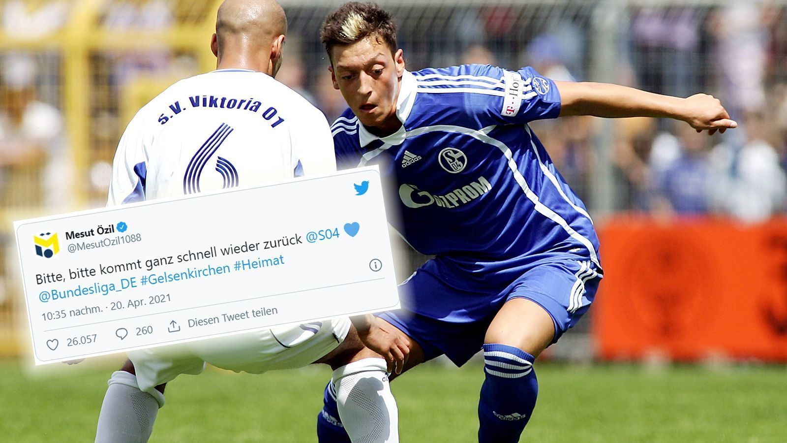 
                <strong>Mesut Özil</strong><br>
                Der gebürtige Gelsenkirchener Mesut Özil, der Schalke 2008 verließ und nach Stationen bei Werder Bremen, Real Madrid und dem FC Arsenal mittlerweile bei Fenerbahce spielt, wünscht sich einen schnellen Wiederaufstieg seines Heimatklubs.
              